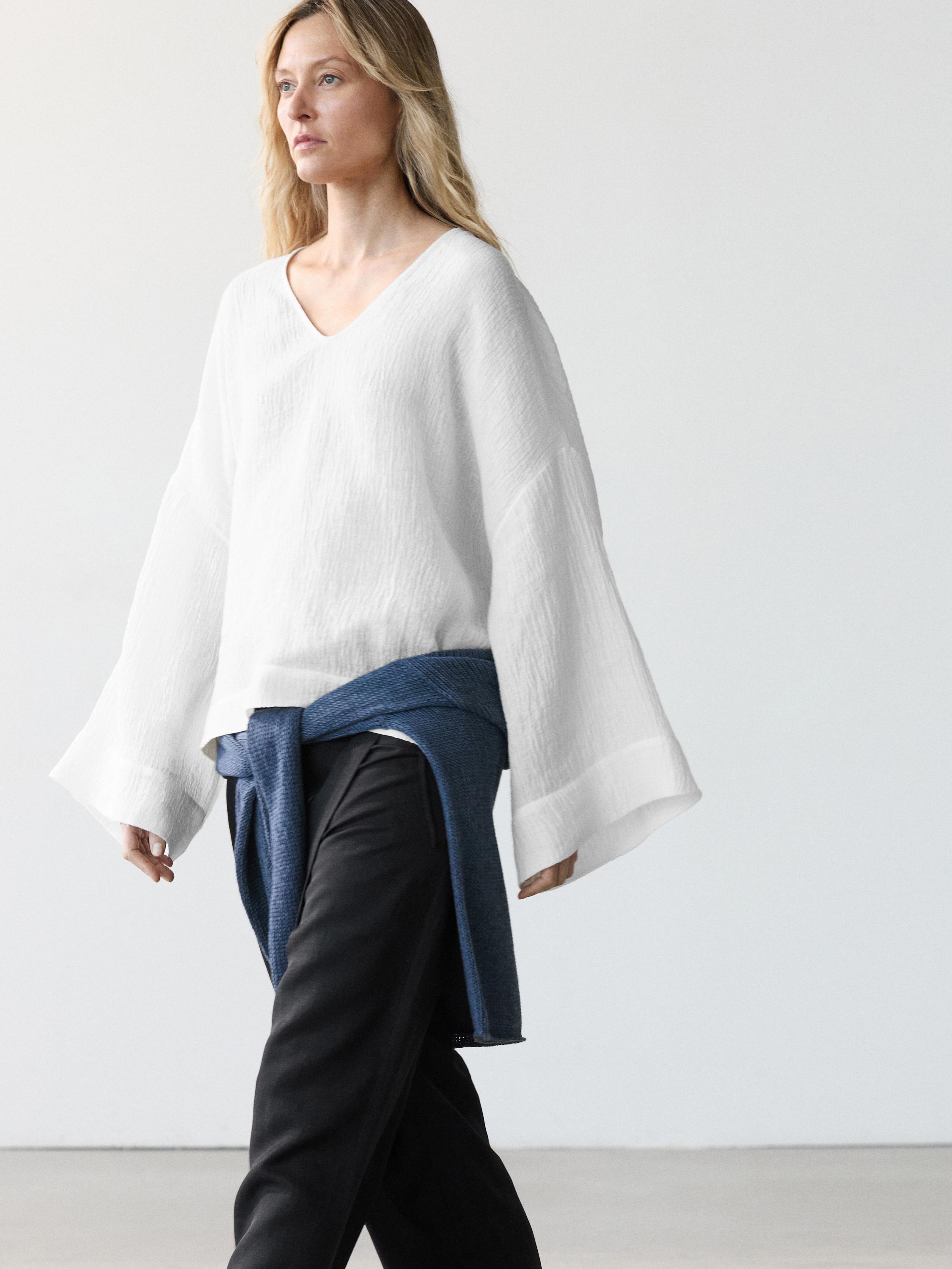 Blouse fluide gaufrée 100 % lin